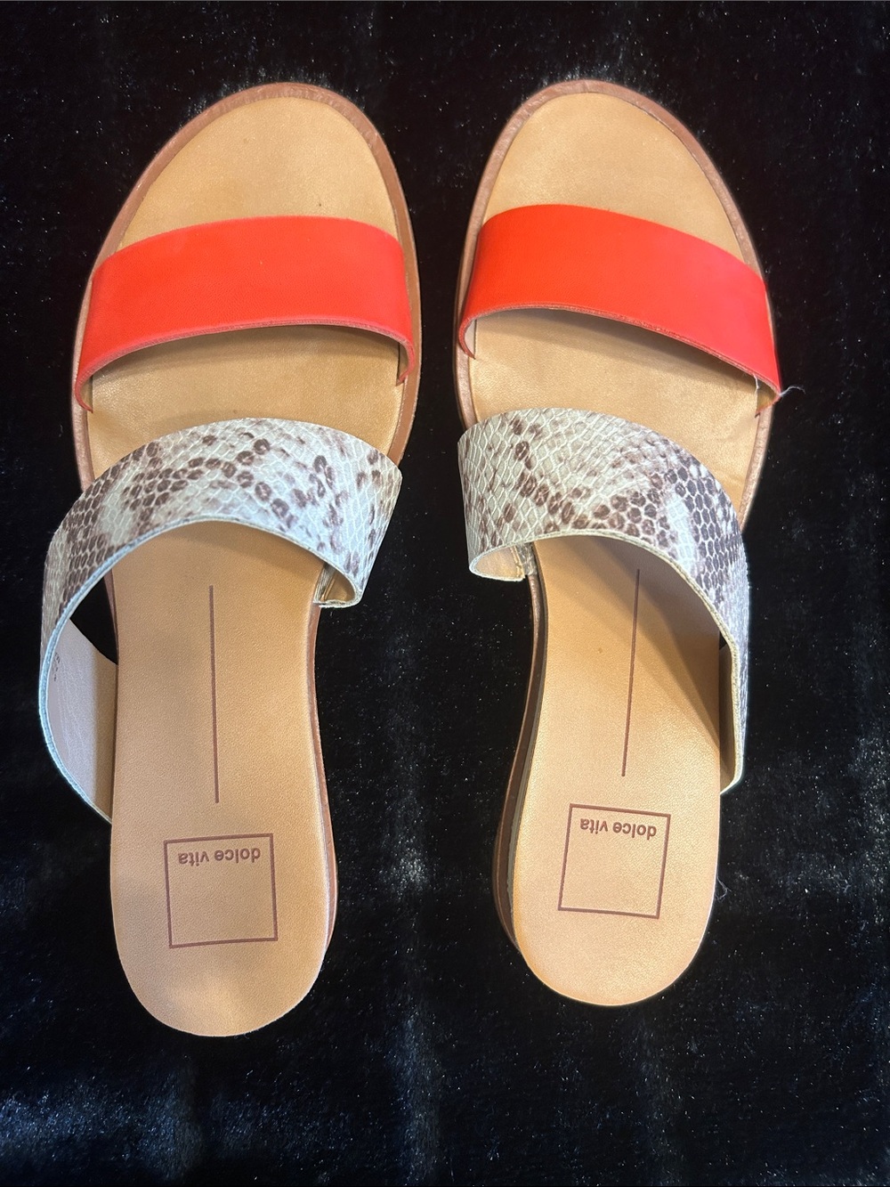 Dolce Vita Orange/Red & Snake-Print Double Strap Slide Paci Sandals